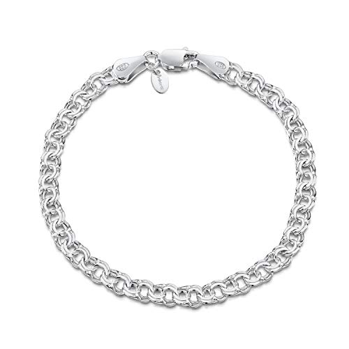 Amberta® Joyería - Pulsera - Fina Plata De Ley 925 - Doble Cadena de Frenar - Enlaces Gruesos - 4.5 mm - 18 19 20 cm (18cm)