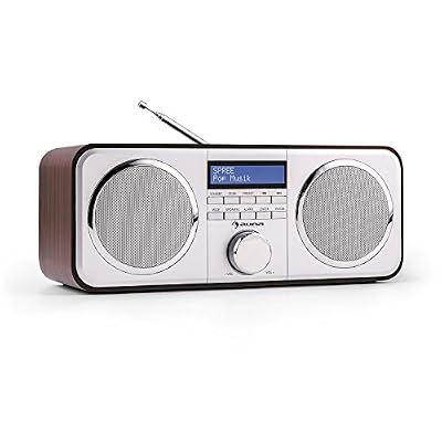 auna Georgia - Radio numérique au style élégant avec tuner DAB, DAB+ et FM (10 plages mémoire par tuner, entrée AUX, fonction réveil) - design bois marron foncé