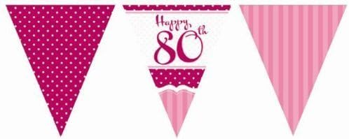 Perfectly Pink Party Happy 80th Birthday Paper Flag Bunting - 12ft