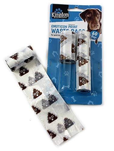 Giftsbynet Kingdom 60 Printed Doggy Poop Bags Fast And Easy Pet Waste Disposal Pet Supplies (White Emoji bags)