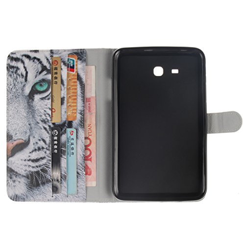 Felfy Slim Full Body Weiß Tiger Sharp Grünen Augen Muster PU Lederhülle Case Cover Etui Schutz Hülle Tasche für Samsung Galaxy Tab 3 Lite T110 T111 T113 + 1x Koala Anti Stöpsel + 1x Black Stylus - 5