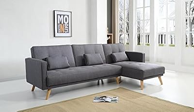 Bobochic SCANDINAVE - Canapé D'angle Réversible Convertible - 267x151x88cm - Gris foncé