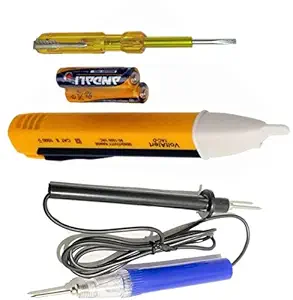 Dumdaar Yellow Heavy Duty Three type Electric Tester 1pc Voltage Alert 1pc Continuity Tester and 1pc Electric Tester (Pack of 3pcs) Analog Voltage Tester