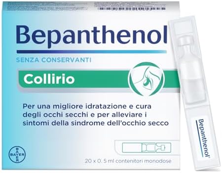 Bepanthenol Collirio Monodose – Gocce Oculari con Acido Ialuronico 0,15% e Pantenolo – Collirio occhi secchi, rossi e irritati – Lacrime artificiali senza conservanti – 20 x 0,5 ml