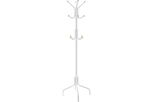 SONGMICS Wieszak na ubrania, metalowy wieszak na ubrania z 12 haczykami, garderoba, 4 nogi, stojak na płaszcze, kapelusze, torby, do korytarza, sypialni, biura, biały RCR031W01