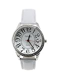 Urban Damen Armbanduhr, Silber Diamante, Große Ziffern und Zifferblatt, Analoganzeige, Japanischer Quarz mit weißem PU-Lederband, Urban-Ladies