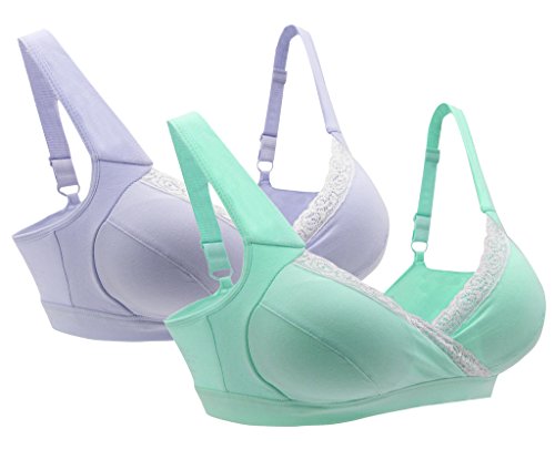 iLoveSIA Womens Nursing Bra 2Pack Tiffany Blue+Lavender Blue Size XXL Fit 38BC