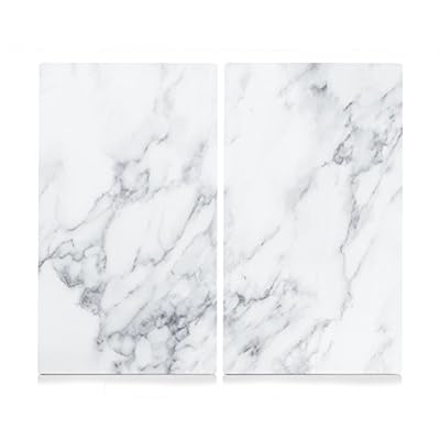Zeller Lot de 2 Planches à découper pour plaques de cuisson, Verre, Marmor weiß, 30 x 52 x 1 cm