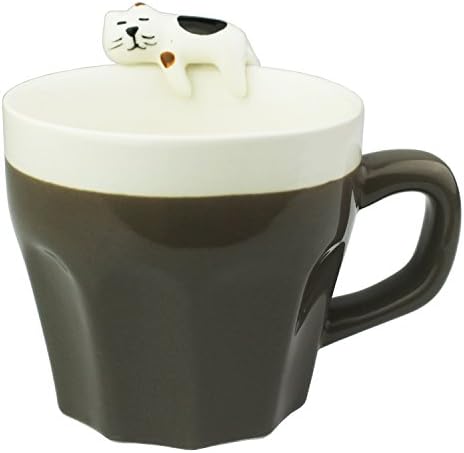 Bioeilife 3D Ceramic Mug Handmade Cup with a cat naps on the mug, 11oz (Brown)