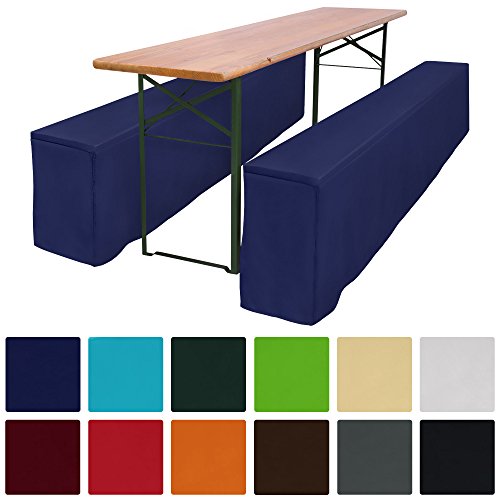 Beautissu® Comfort L gepolsterte Bierbank-Husse bodenlang 220x25x40cm 2 tlg Set für Bierzeltgarnitur - Dunkel-Blau
