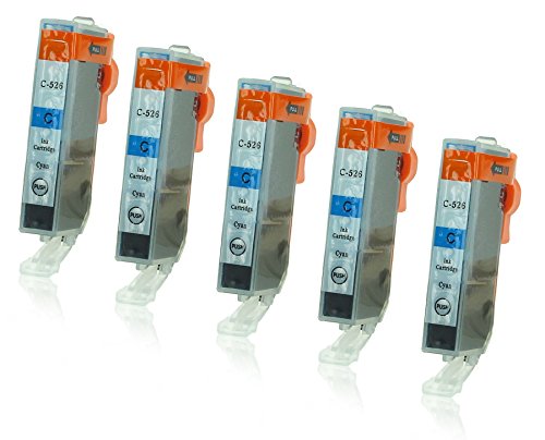5 Druckerpatronen mit Chip und Füllstandsanzeige kompatibel zu Canon CLI-526 (Cyan) passend für Canon Pixma IP-4850 IP-4950 IX-6550 MG-5140 MG-5150 MG-5240 MG-5250 MG-5300 MG-5340 MG-5350 MG-6150 MG-6200 MG-6250 MG-8150 MG-8200 MG-8240 MG-8250 MX-710 MX-715 MX-885 MX-890 MX-895