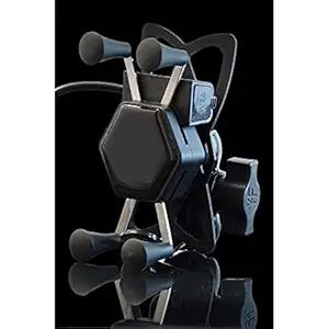 OAHU Bike Phone Mount,Universal 360� Aluminum Motorcycle Handlebar Mirror Base Mobile Phone mounting Holder Navigation Bracket with USB Fast Charger