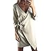 Produktbild Longra Damen Asymmetrisch Einfarbig Business Kleid Etuikleid Bleistiftkleid Langarm Kleid Knielang Damen Herbst Winter Casual Party Mini Kleid Tunika mit Bandage (L, Khaki)