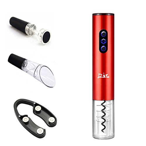 ANOLE Weinflaschenöffner Satz Elektronischer Öffner Korkenzieher mit Folienschneider, Ausgießer und Vakuumstopper Einfach öffnen für Wein Bier Champagner Geschenk Rot - 2