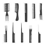 10pcs Pro Peluquería Corte De Peinado De Peluquería Peluqueros Peines Negro Conjunto Cepillo