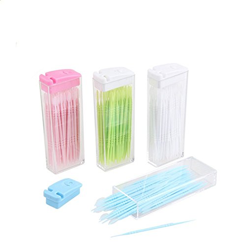 Scrox 50pcs Toothpicks Portable Plastic Toothpick Tooth Picks Interdental Brush Cleaners for Home Hotel Travel，Random Color
