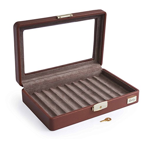 Cordays - Estuche Expositor para 10 Bolígrafos o Plumas Estilográficas Vitrina de Cristal Caja Expositora Bolígrafos y Plumas Estilográficas - Hecho a Mano- en Color Marrón CDM-00033