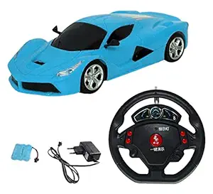 SUPER TOY Steering Remote Control Rechargeable Sports Car Toy for Kids (Blue)