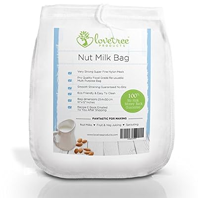 lovetree products Sac à Lait de Noix Premium - Ebook de recettes gratuit inclus - Grand sac très solide en mailles de nylon très fines Réutilisable - Laits et jus onctueux à Chaque Fois avec une garantie 100% remboursée. Produits Love Tree