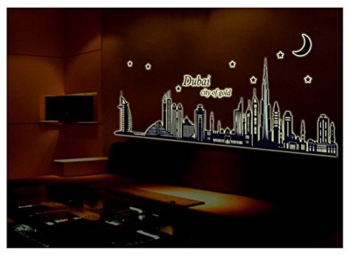 Fluorescent Wall Sticker Wallpapers für Schlafzimmer Wohnzimmer Abnehmbare Home Decal Vinyl Art Decor DIY Dekoration (Dubai City) - 6