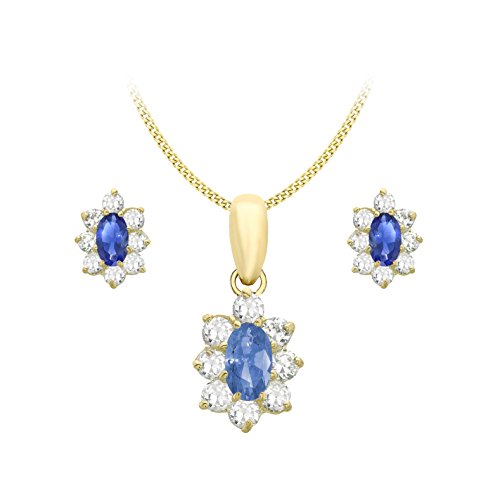Carissima Ohrringe und Anhnger mit Kette, 9Karat Gelbgold mit lila und weien Zirkonia-Steinen, oval, Lnge 46cm Carissima Ohrringe und Anhnger mit Kette, 9Karat Gelbgold mit lila und weien Zirkonia-Steinen, oval, Lnge 46cm