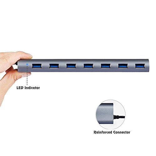 Laptone USB 3.0 Hub Superspeed 7 Port Hub Bus Powered und Mit Netzteil (power adapter) für Mac,iMac,MacBook Pro Air,Ultrabooks,Microsoft Surface RT,Laptops,Raspberry pi,drucker -Siber - 5