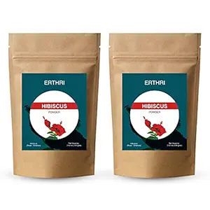Erthri Wild Cultivated Hibiscus Flower Powder 100 g / (Hibiscus Sabdariffa), Sourced Vegan, Biodegradable Resealable Zip Lock Pouch (Pack of 2)