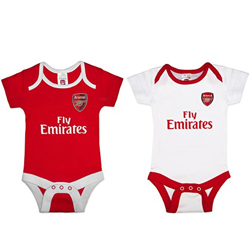 Arsenal FC Official Football Gift 2Pk Home Away Kit Baby Bodysuits Red White