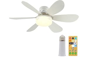 ASIEIT E26/27 Socket Fan LED Light Socket Fan Ceiling Fan with Light with Remote 40W/30W Replacement Light Bulb/Ceiling Fan 3 Speeds Timing for Garage Bedroom Kitchen (Crystal Large)