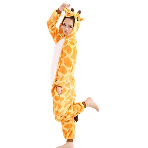 Jysport - Pijama de unicornio, unisex, con capucha de forro polar, disfraz cosplay, jirafa, medium