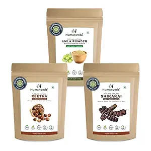 Humanveda Amla, Reetha, Shikakai Powder for Hair - combo pack - hair care products - reetha amla shikakai combo ? Natural products for hair (Pack of 3, 300g Pack)