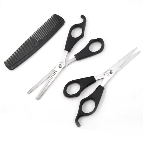 Tinxs Professional 6 Inch Hair Cutting Thinning Scissors Shears Hairdressing (Black,Set of 3)
