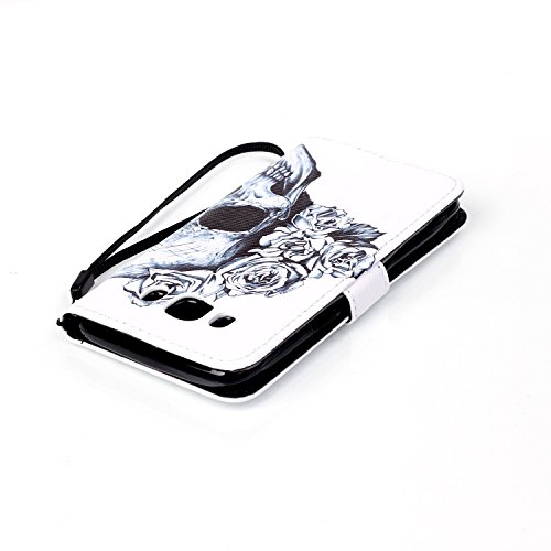 Hülle für Samsung Galaxy J5 2016, Tasche für Samsung Galaxy J5 2016, Case Cover für Samsung Galaxy J5 2016, ISAKEN Malerei Muster Folio PU Leder Flip Cover Brieftasche Geldbörse Wallet Case Ledertasche Handyhülle Tasche Case Schutzhülle Hülle Etui im Bookstyle mit Handschlaufe Strap Standfunktion Magnetverschluss und Karte Halter für Samsung Galaxy J5 2016 5.2 Zoll – Skull Blumen - 4
