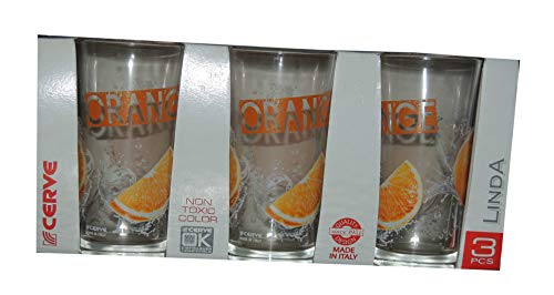 Cerve - 3 Bicchieri da Succo, 25 cl, Decorativi, Colore: Arancione