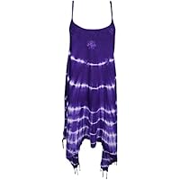 Mogul Interior Women Spaghetti Strap Dress Purple Tie-Dye Resort Wear Hippie Dresses S/M