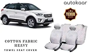 AUTOKAAR Cotton Fabric Heavy White Towel SEAT Cover for Hyundai Creta