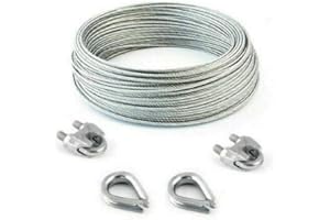 DQ-PP Stahlseil SET 2 | 3mm 6x7 mittelweich | 10 Meter | Stahl verzinkt | 2x Kauschen 3mm | 2x Seilklemmen Bügel 3mm | Drahtseil für Rankhilfe Seil Stahl Draht Forstseil Windenseil Spannseil