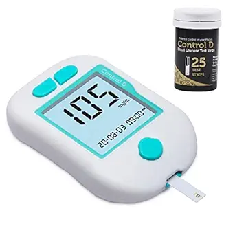 Control D Advanced Digital Diabetes Glucose Blood Sugar Testing Monitor with 25 Strips Glucometer (White, Green)