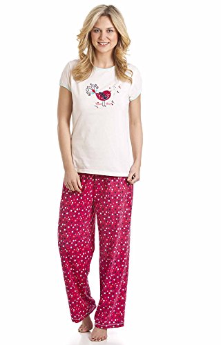 Ladies Snow Bubble Print 3 Piece Long Pyjamas & Fleece Bed Jacket Set Red M/L