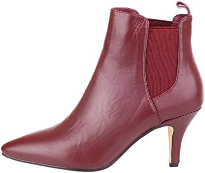 queenfoot Women's High Heel Almond Toe Elastic Comfortable Genuine Leather Ankle Boots Shoes Wine Leather 4 UK