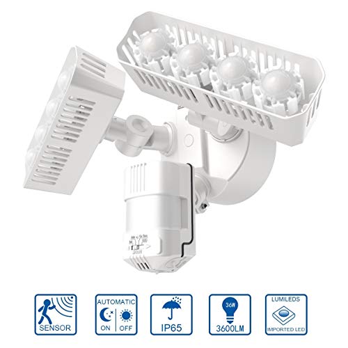 SANSI Projecteur LED Extérieur Détecteur de Mouvement 36W avec Détecteur PIR, 3600LM Lumière Blanche Froide 5000K, Etanche IP65, Spot LED Extérieur Idéal pour Garage, Jardin?Blanc, rectangulaire?