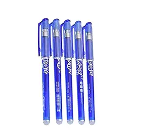 Definite Blue Ink Erasable Gel Pen Set with attached Magic Wipe Eraser (0.35mm Nib Size) Gel Pen (Pack of 5 Pens)