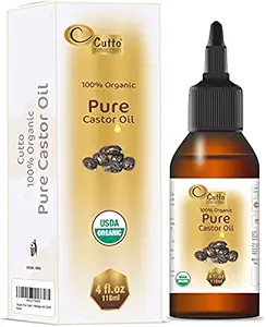 Organic Pure Castor Oil (118 ML) USDA Certified Cold-Pressed, 100% Pure, No GMO, NO Heat treatment, Hexane Free Castor Oil - Moisturizing & Healing, For Dry Skin, Hair Growth, Massage, Lash Growth