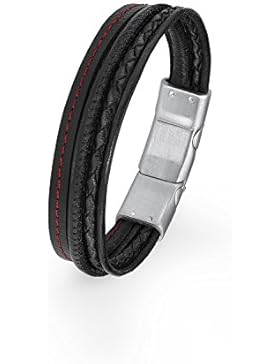 s.Oliver Herren-Armband 20+1,5 cm mehrreihig Edelstahl Leder 21.5 cm 2015057