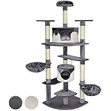 TecTake Katzen Kratzbaum mit XXL Liegemulde | 2 Katzenhäusern | deckenhoch - diverse Farben - (grau-weiss | Nr. 402109)
