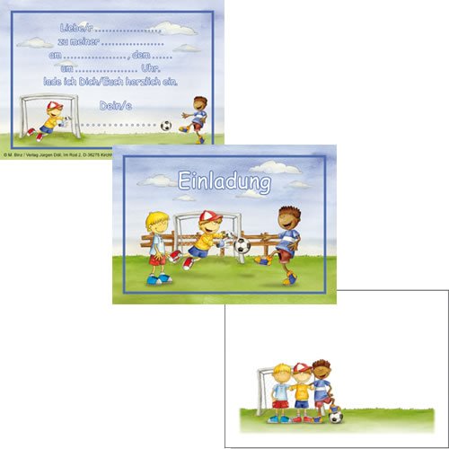12-teiliges Einladungen-Set * FUSSBALLJUNGS * mit 6 Einladungskarten und 6 Umschläge für Kindergeburtstag // Kinder Geburtstag Party Einladung Karten Jungen Fussball