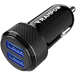 RAMPOW Chargeur Allume Cigare USB - Garantie à Vie Chargeur Voiture USB Ultra Compact Double Port 4.8A/24W pour iPhone 11/X/8/7/6, Samsung S10/S9/S8/S7, iPad Air/Mini, Huawei, Honor et Plus - Noir
