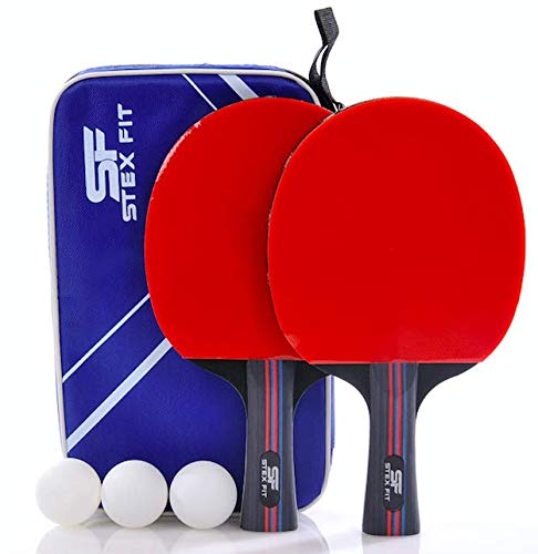 STEXFIT Set Sportif de Ping-Pong | 2 Raquettes en Caoutchouc Poignées Ergonomiques, 3 Balles de Tennis de Table & 1 Housse Imperméable | Débutants & Professionnels | Usage Interieur & Exterieur