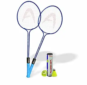 Artino Double Shaft Badminton Racket Set of 2 Piece with 3 Piece Nylon Shuttles Multicolor Badminton Set