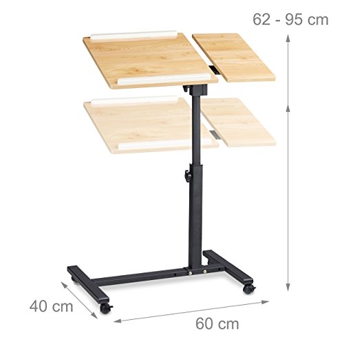 Relaxdays Laptoptisch höhenverstellbar HBT 95 x 60 x 40 cm Notebook Ständer auch für Linkshänder Sofatisch Beistelltisch mit bremsbaren Rollen mit Ablage für Maus mit 2 Stopp-Leisten, Eiche, gelb - 3
